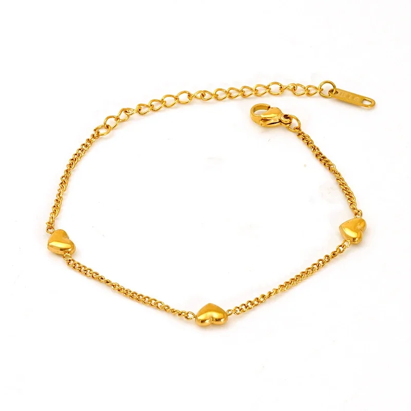 Polished Gold-Plated Heart Curb Chain Stainless Steel Bracelet
