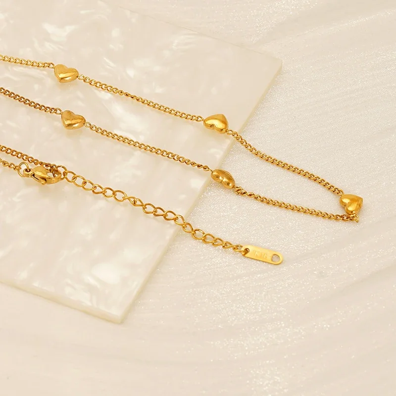 Polished Gold-Plated Heart Curb Chain Stainless Steel Jewelry Set