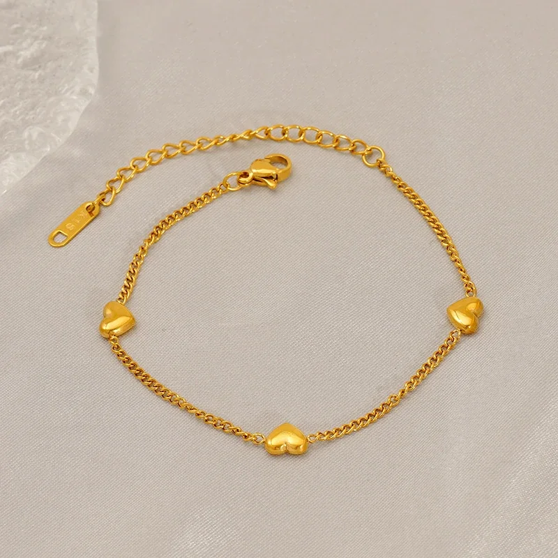 Polished Gold-Plated Heart Curb Chain Stainless Steel Jewelry Set