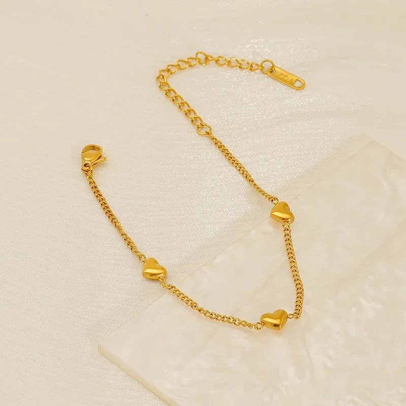 Polished Gold-Plated Heart Curb Chain Stainless Steel Jewelry Set