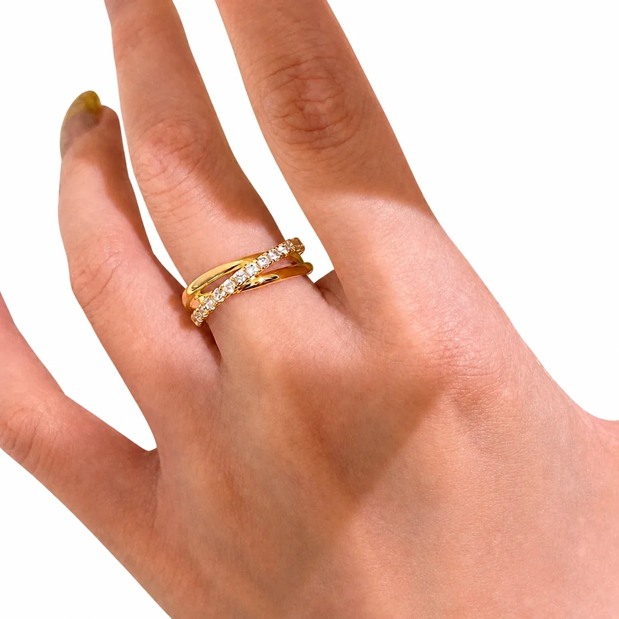 Sculptural Copper Triple Crossover Pavé Crystal Ring