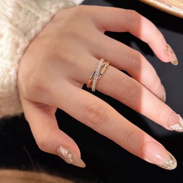 Sculptural Copper Triple Crossover Pavé Crystal Ring