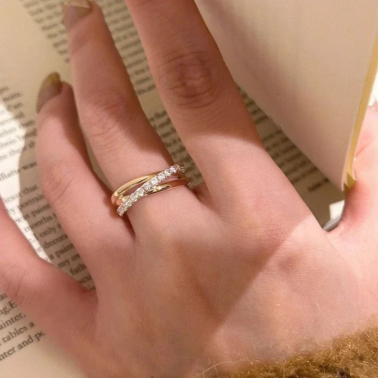 Sculptural Copper Triple Crossover Pavé Crystal Ring