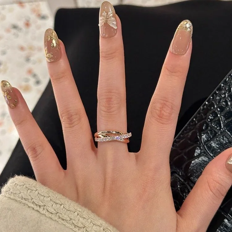 Sculptural Copper Triple Crossover Pavé Crystal Ring