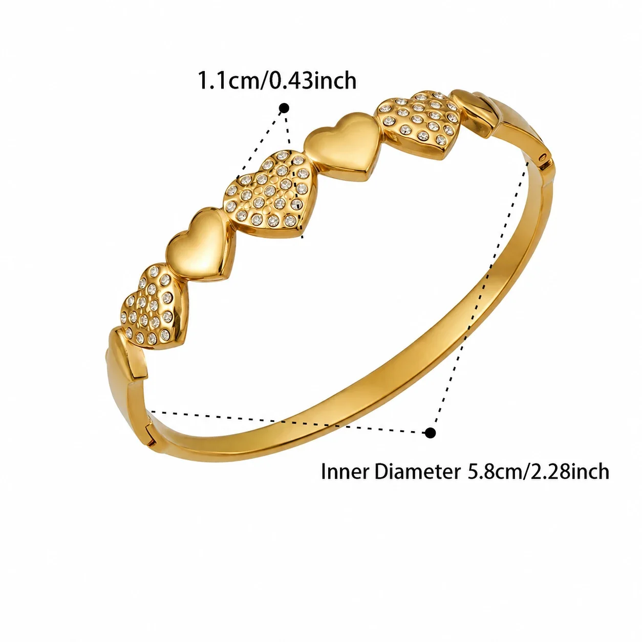 Sculptural 18K Gold-Plated CZ Heart Buckle Bangle - Gold Buckle CZ