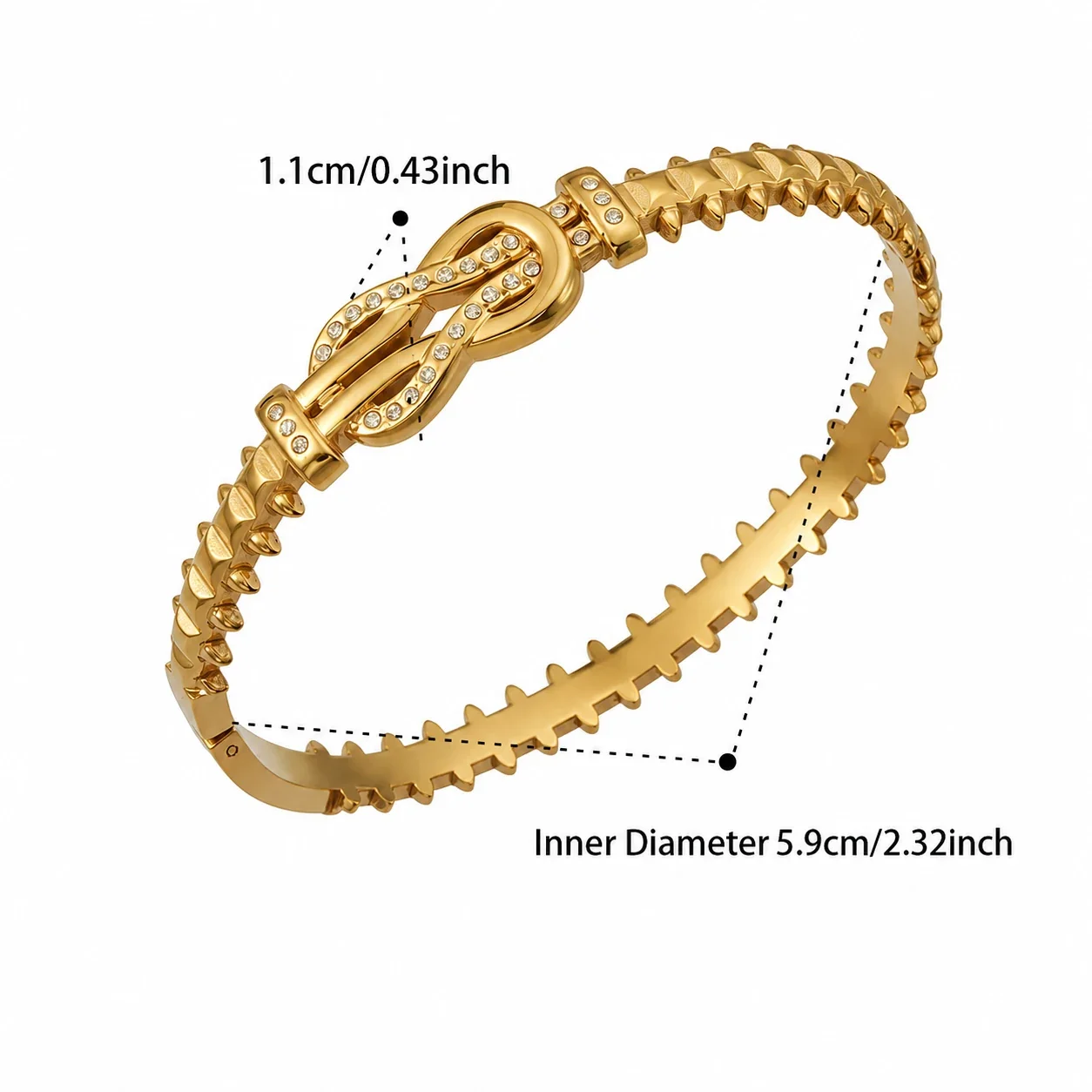 Sculptural 18K Gold-Plated CZ Heart Buckle Bangle - Gold Heart CZ
