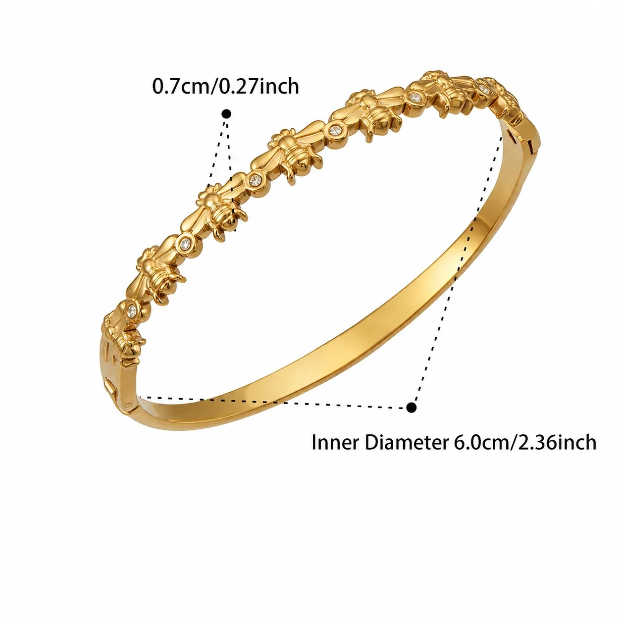 Sculptural 18K Gold-Plated CZ Heart Buckle Bangle - Gold Station CZ