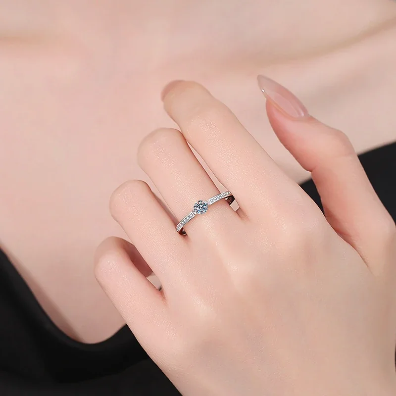 Delicate Round Moissanite Pavé 925 Sterling Silver Ring