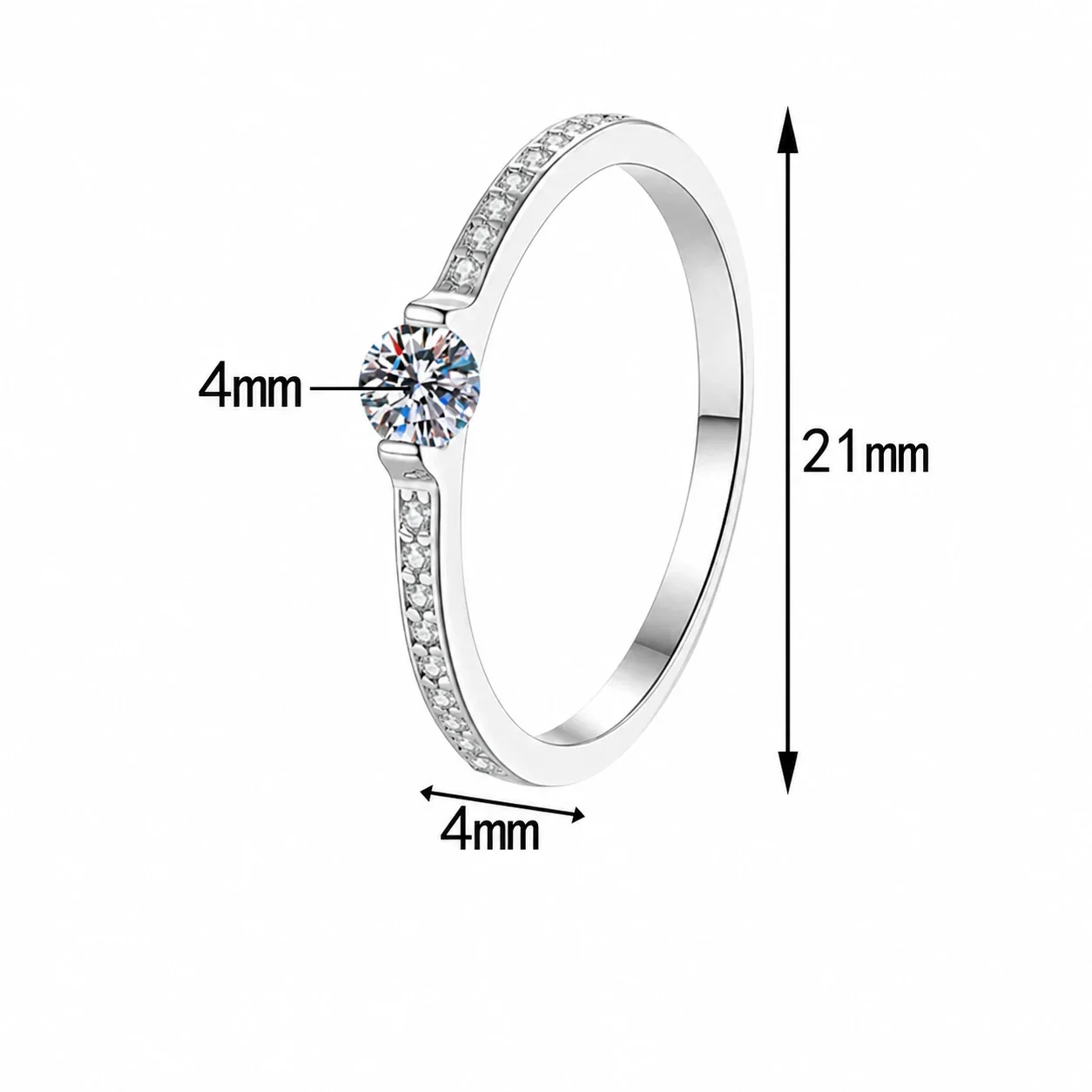 Delicate Round Moissanite Pavé 925 Sterling Silver Ring - Point Moissanite