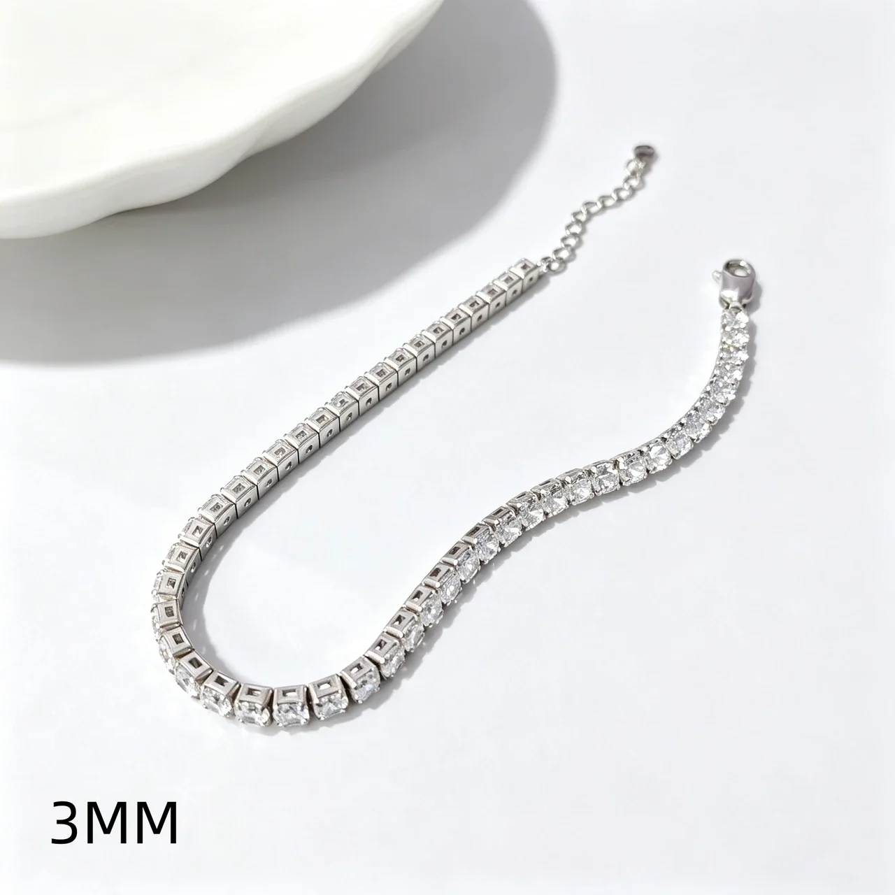 Vibrant 925 Sterling Silver Round Prong-Set Tennis Bracelet - 3 mm Clear Cubic Zirconia Silver