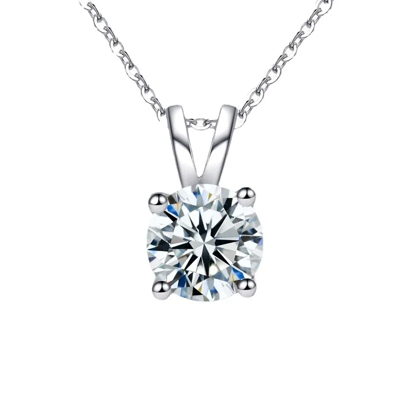 Radiant 925 Sterling Silver Round Four-Prong Moissanite Pendant Necklace