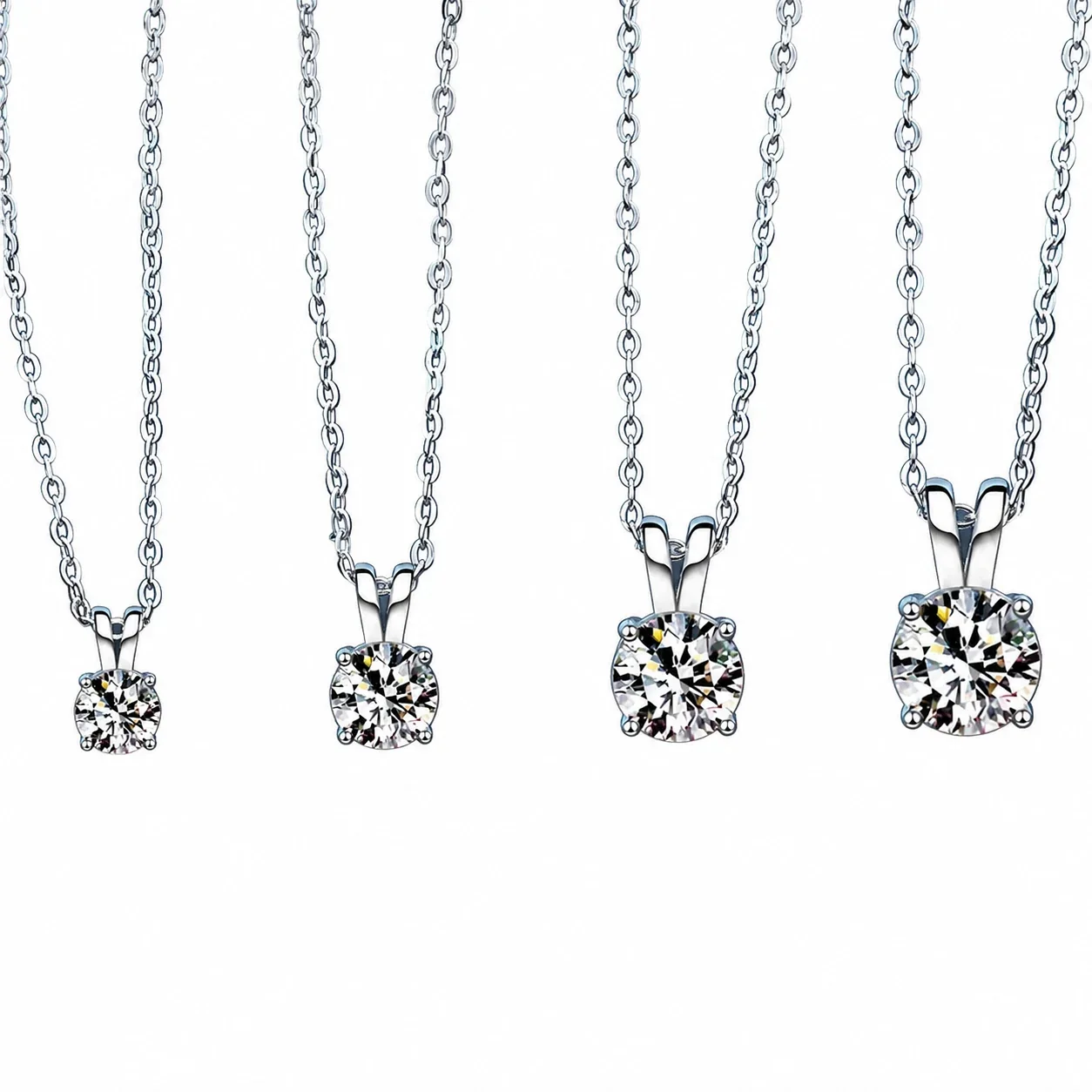 Radiant 925 sterling silver Round Four-Prong Pendant Necklace