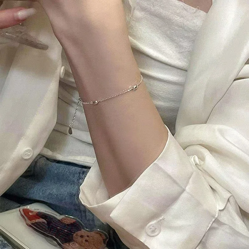 Delicate 925 sterling silver Oval Bead Ball Chain Bracelet