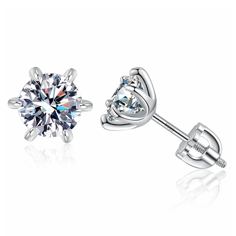 Radiant Six-Prong 925 Sterling Silver Moissanite Stud Earrings