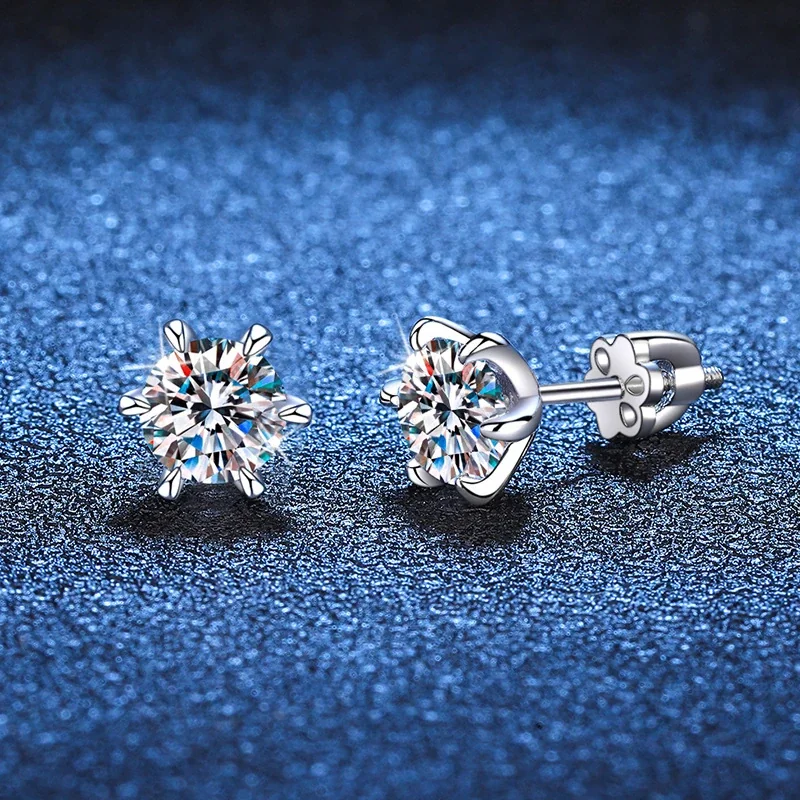Radiant Six-Prong 925 Sterling Silver Moissanite Stud Earrings