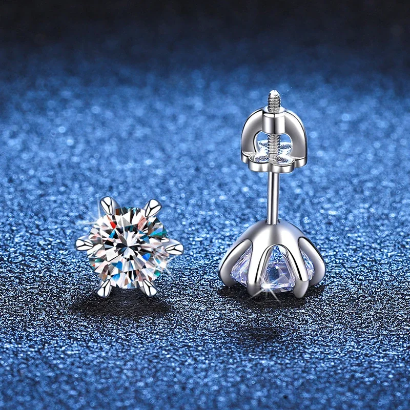 Radiant Six-Prong 925 Sterling Silver Moissanite Stud Earrings