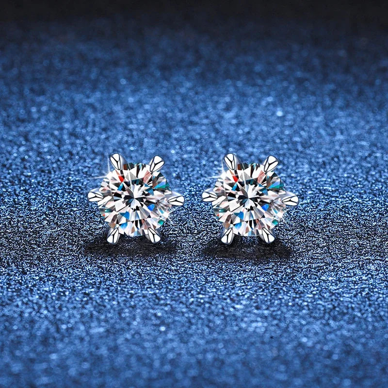 Radiant Six-Prong 925 Sterling Silver Moissanite Stud Earrings