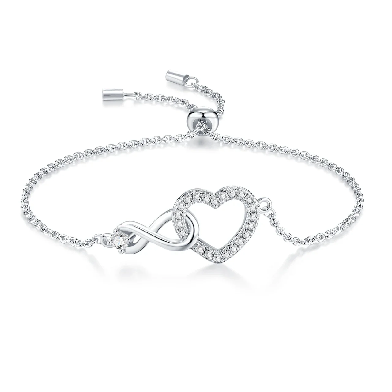 Delicate Heart Infinity 925 Sterling Silver Moissanite Chain Bracelet
