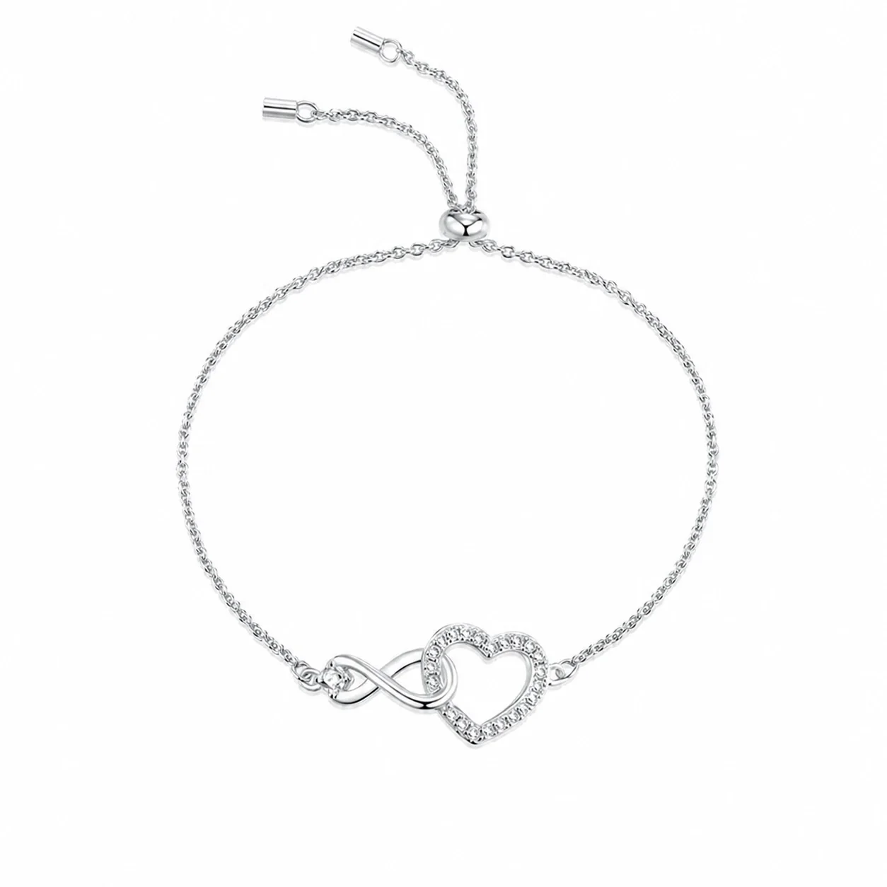Delicate Heart Infinity 925 Sterling Silver Chain Bracelet