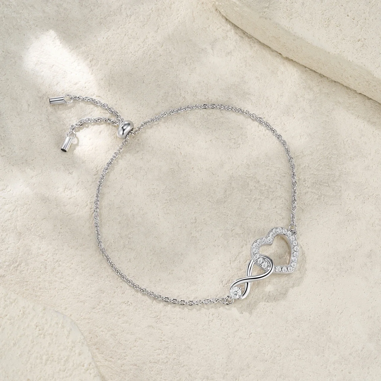 Delicate Heart Infinity 925 Sterling Silver Chain Bracelet