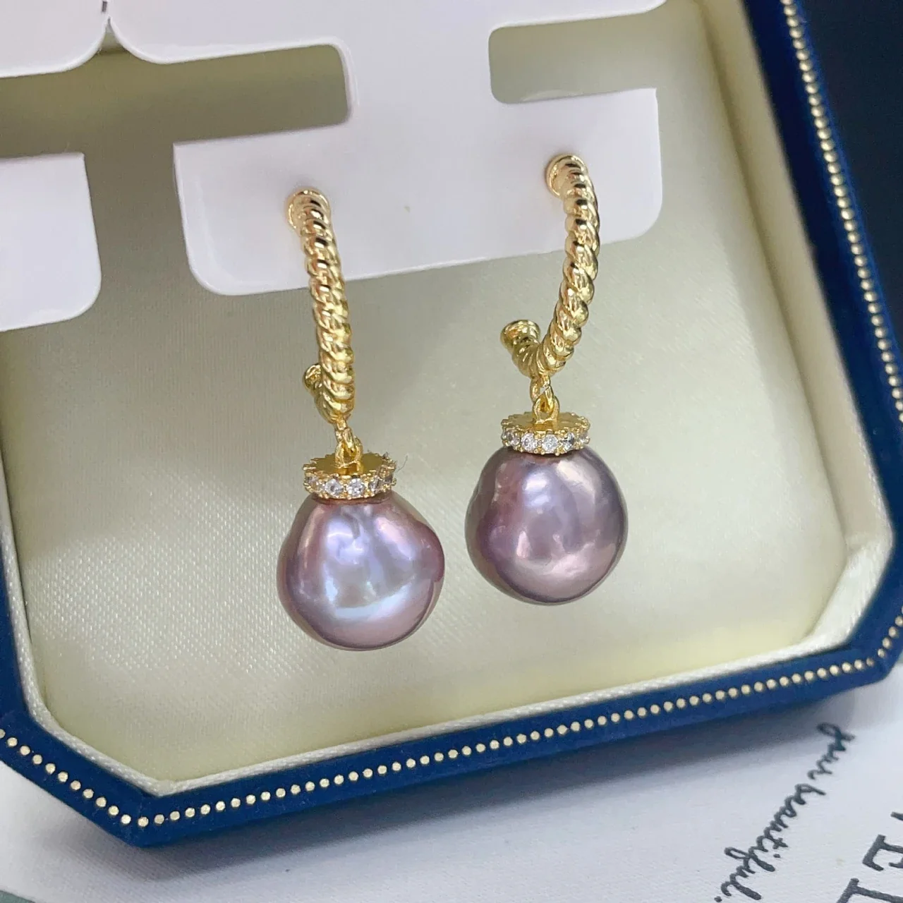 Twisted Gold-Plated Hoop Baroque Freshwater Pearl Drop Earrings