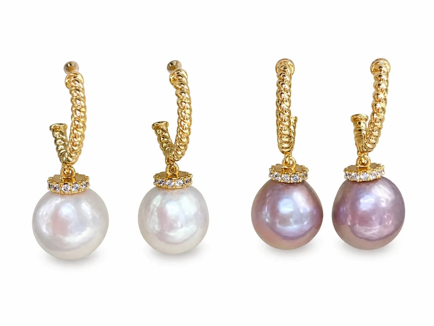 Twisted Gold-Plated Hoop Baroque Freshwater Pearl Drop Earrings