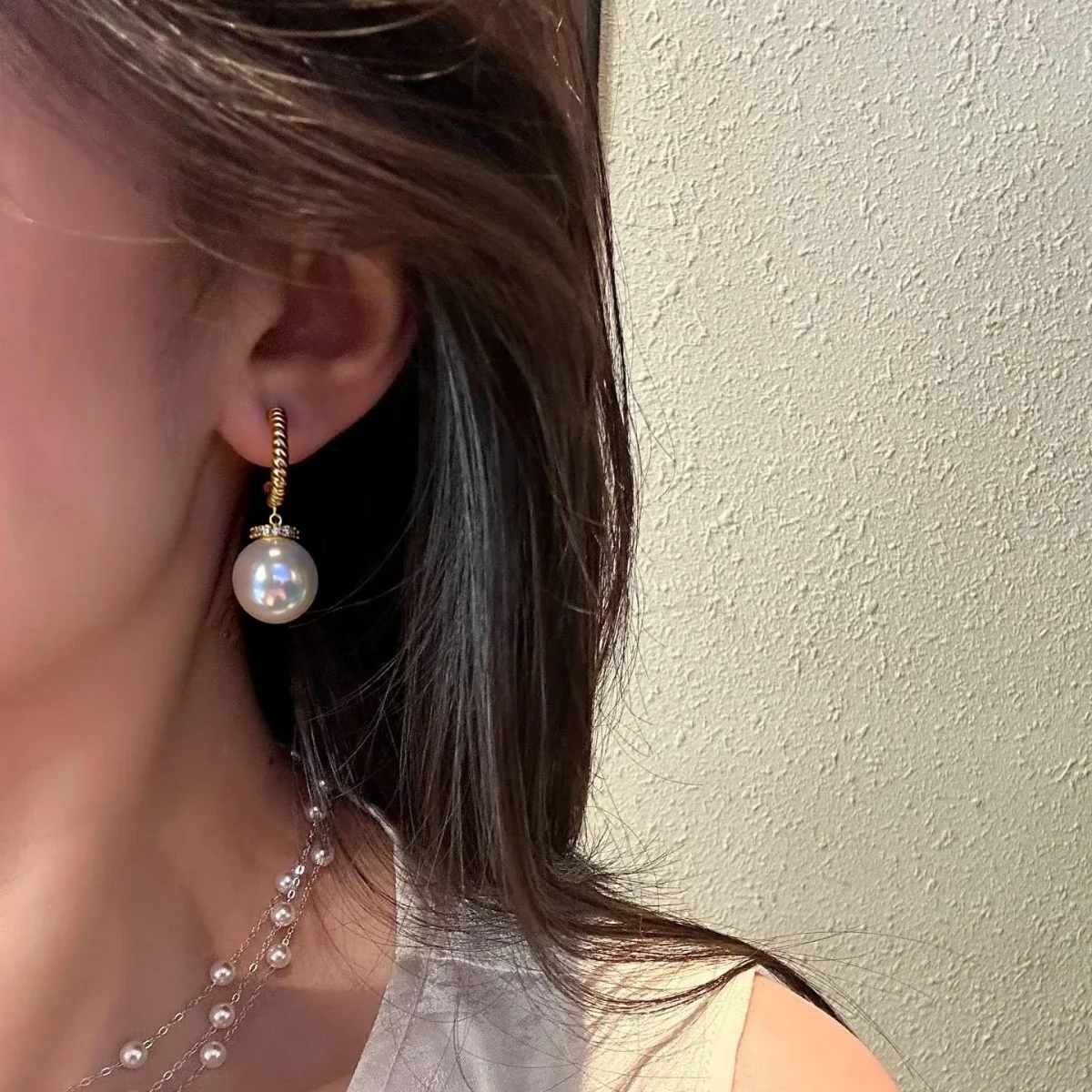 Twisted Gold-Plated Hoop Baroque Freshwater Pearl Drop Earrings
