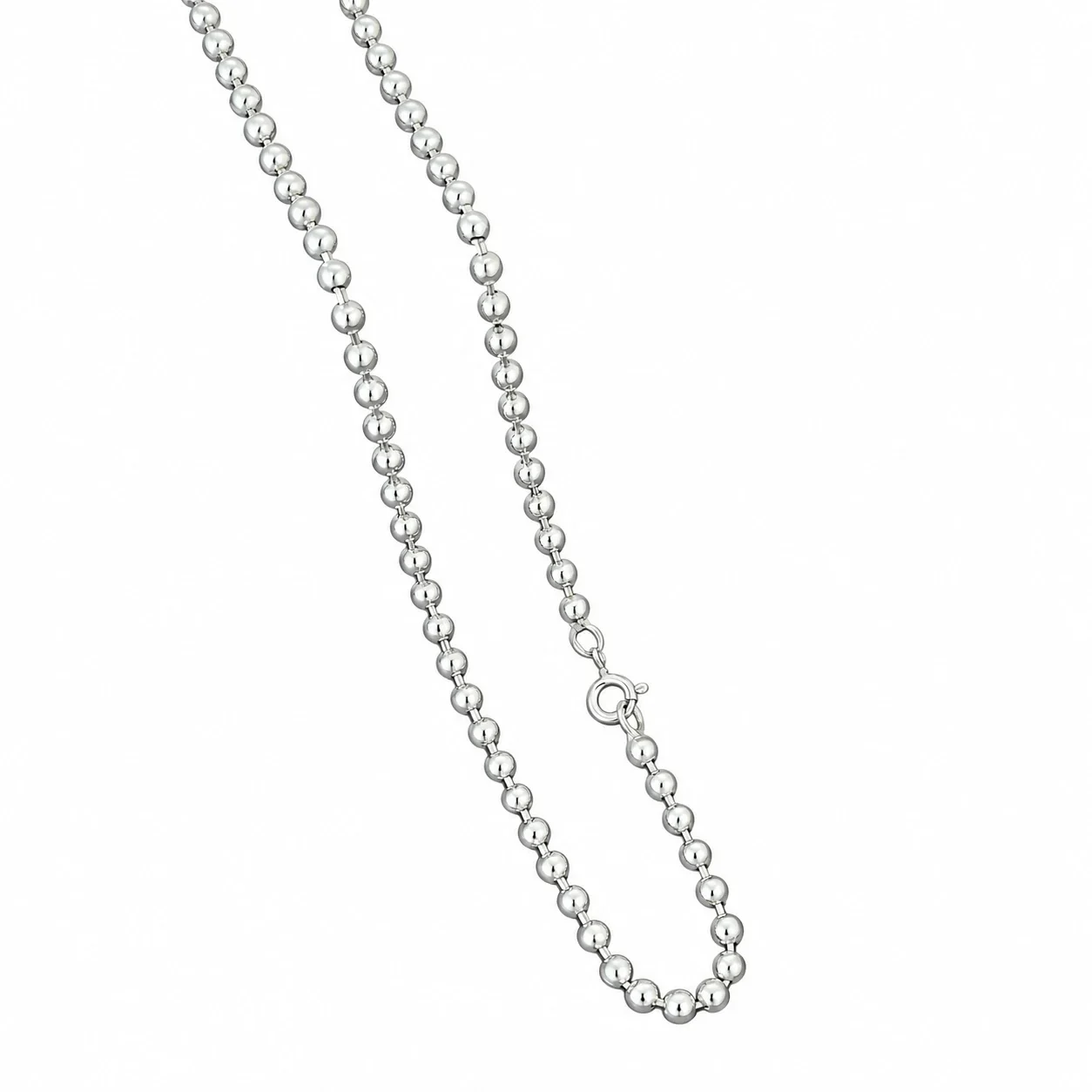 Polished 925 Sterling Silver Round Bead Chain Necklace
