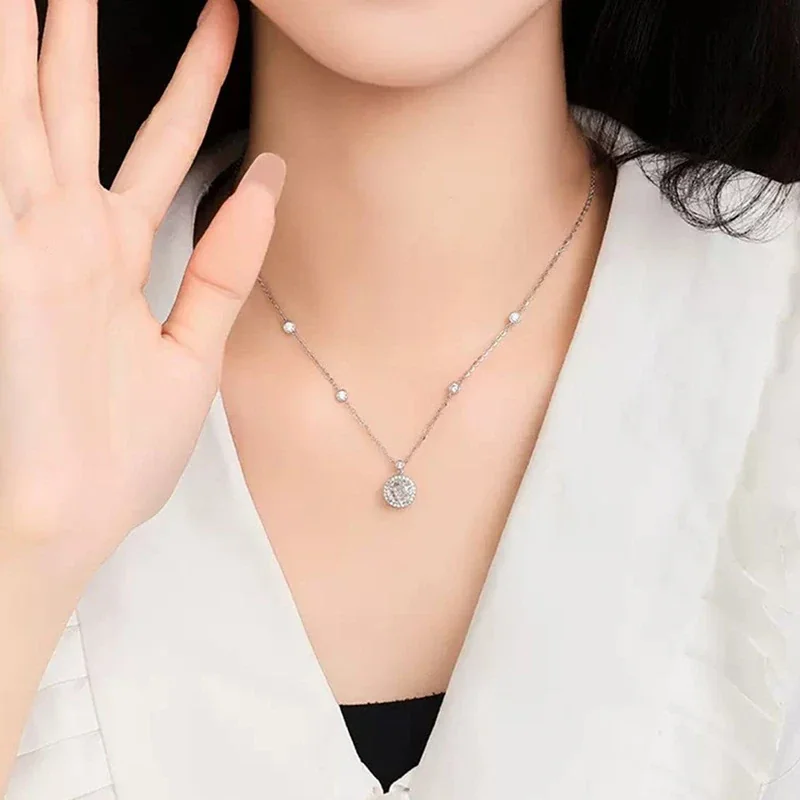 Celestial 925 Sterling Silver Halo Round Moissanite Necklace