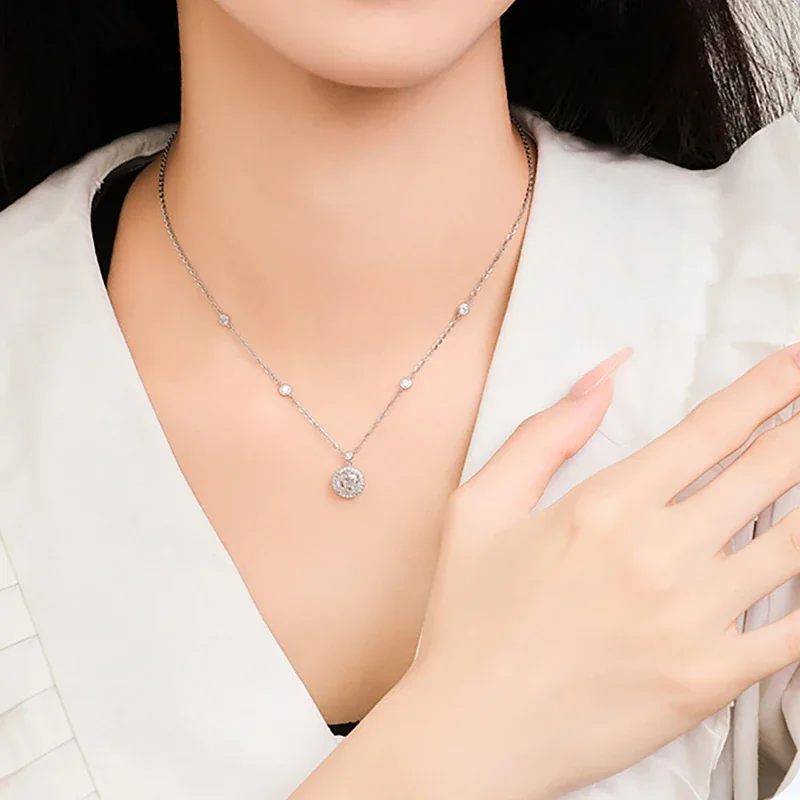 Celestial 925 Sterling Silver Halo Round Moissanite Necklace