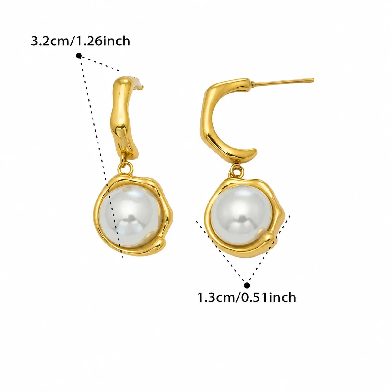 Sculptural Gold-Plated C-Hoop Pearl Drop Earrings - Gold