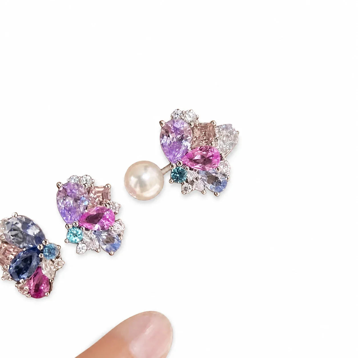 Ornate Silver-Plated Butterfly Pearl Cluster Open Ring