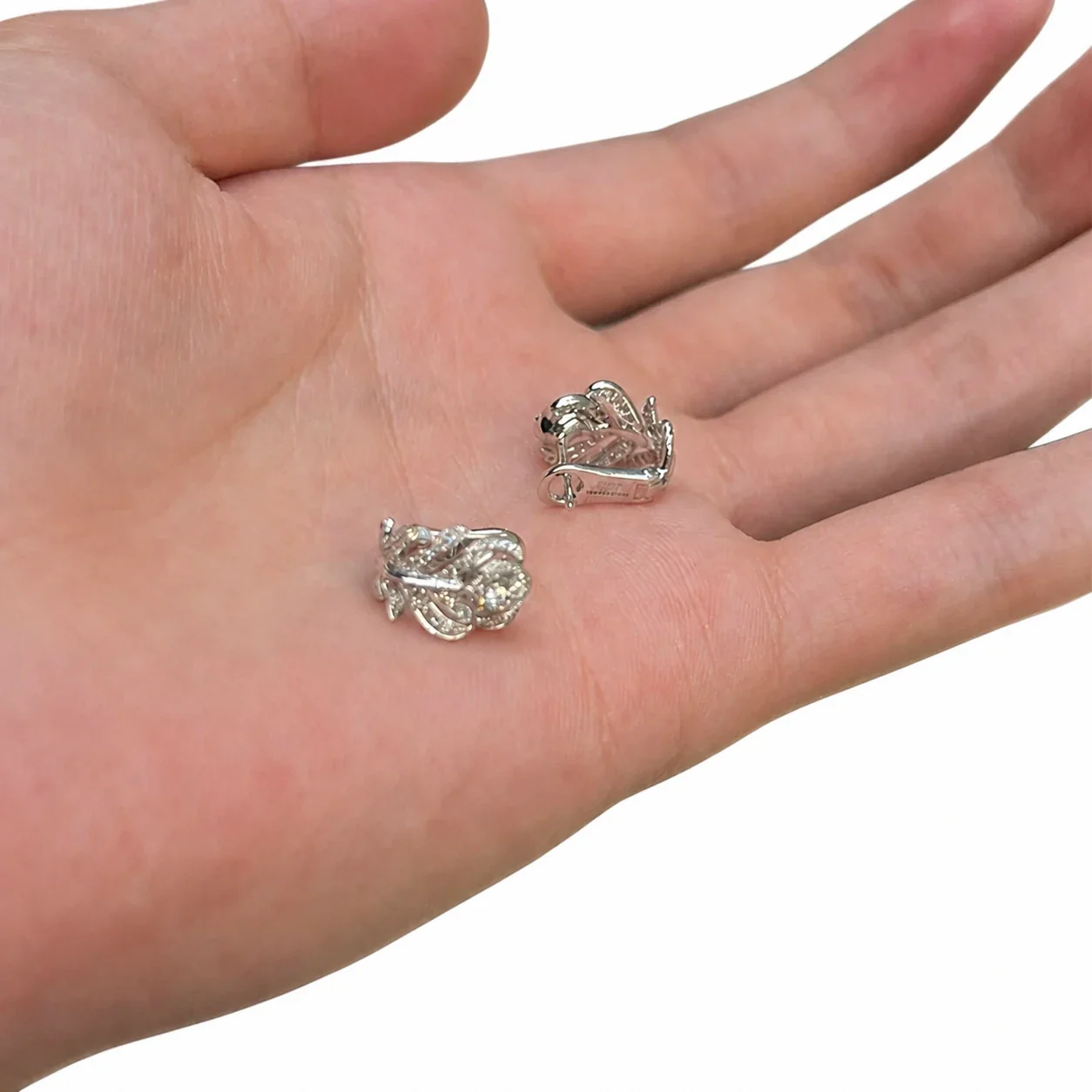 Delicate Silver-Plated Feather Pavé Crystal Copper Earrings