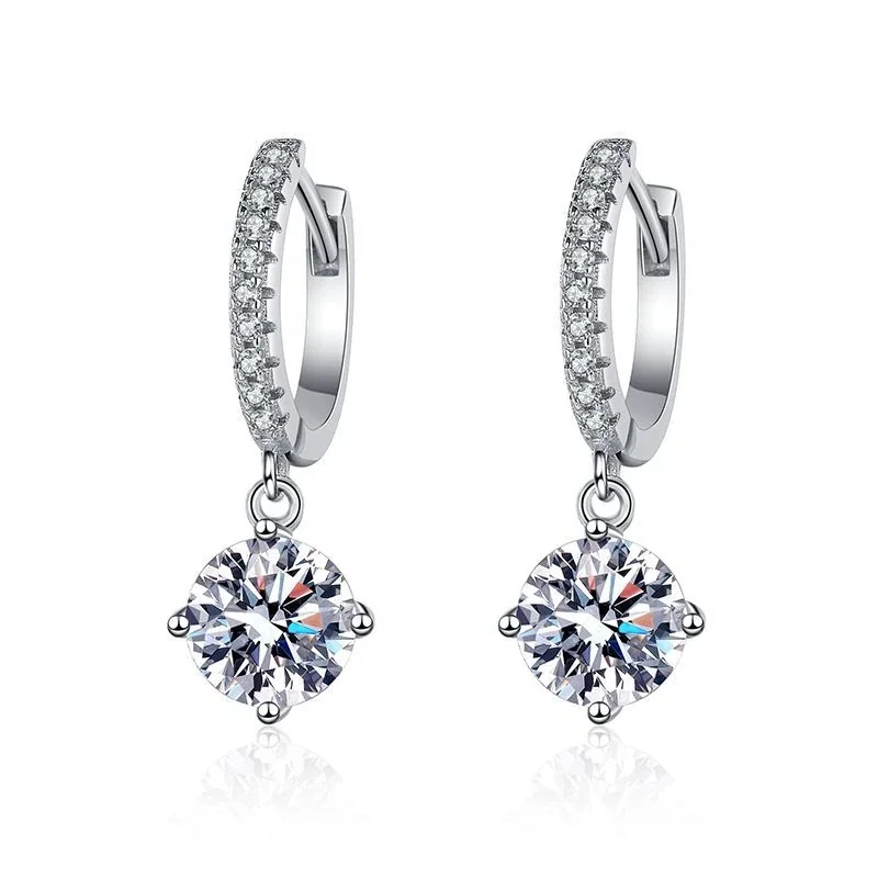 Refined Pavé Hoop 925 Sterling Silver Moissanite Drop Earrings