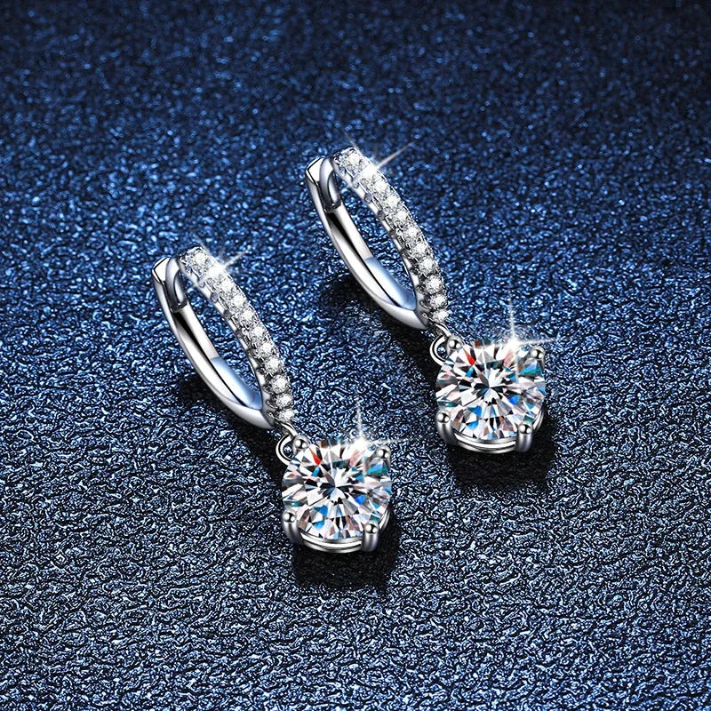 Refined Pavé Hoop 925 Sterling Silver Moissanite Drop Earrings