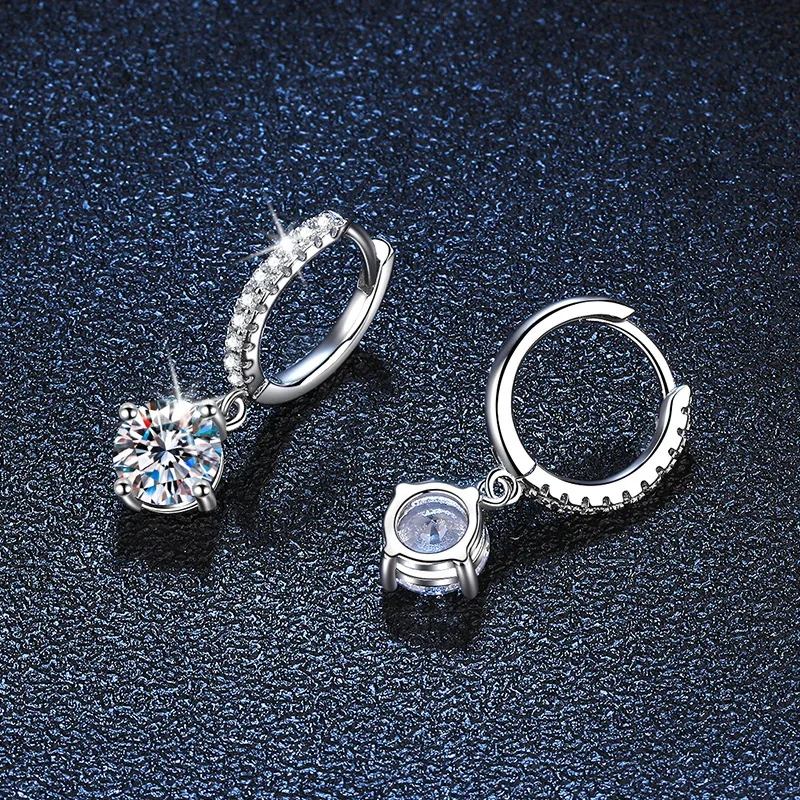 Refined Pavé Hoop 925 Sterling Silver Moissanite Drop Earrings