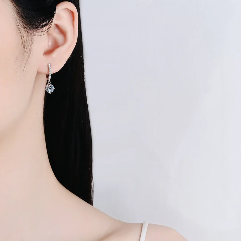 Refined Pavé Hoop 925 Sterling Silver Moissanite Drop Earrings