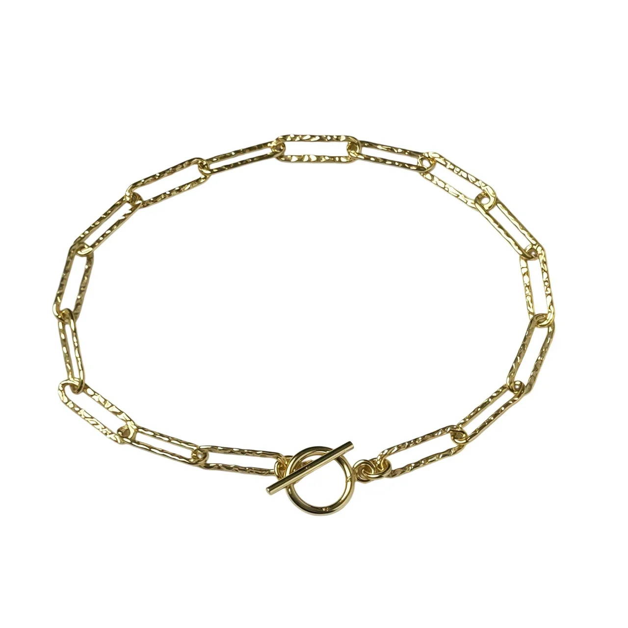 Textured Paperclip Link Toggle 925 Sterling Silver Bracelet