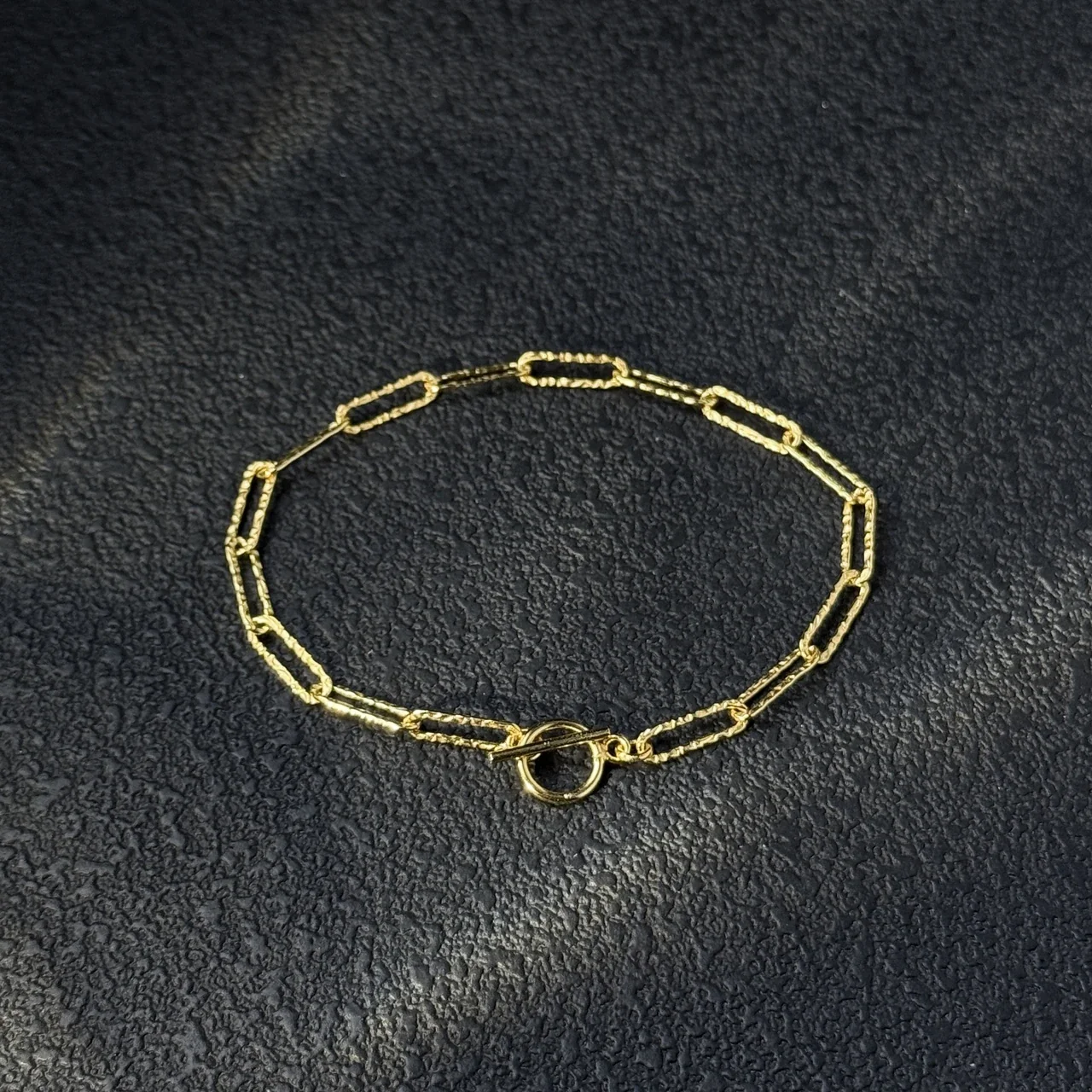 Textured Paperclip Link Toggle 925 Sterling Silver Bracelet