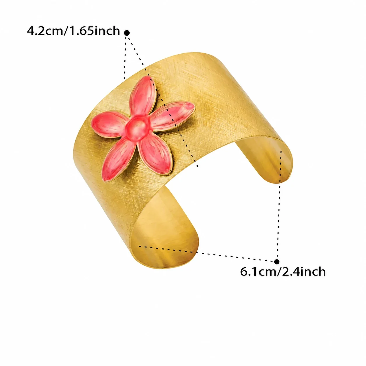 Radiant Brushed 18K Gold-Plated Flower Wide Cuff Bangle - Gold Enamel Flower