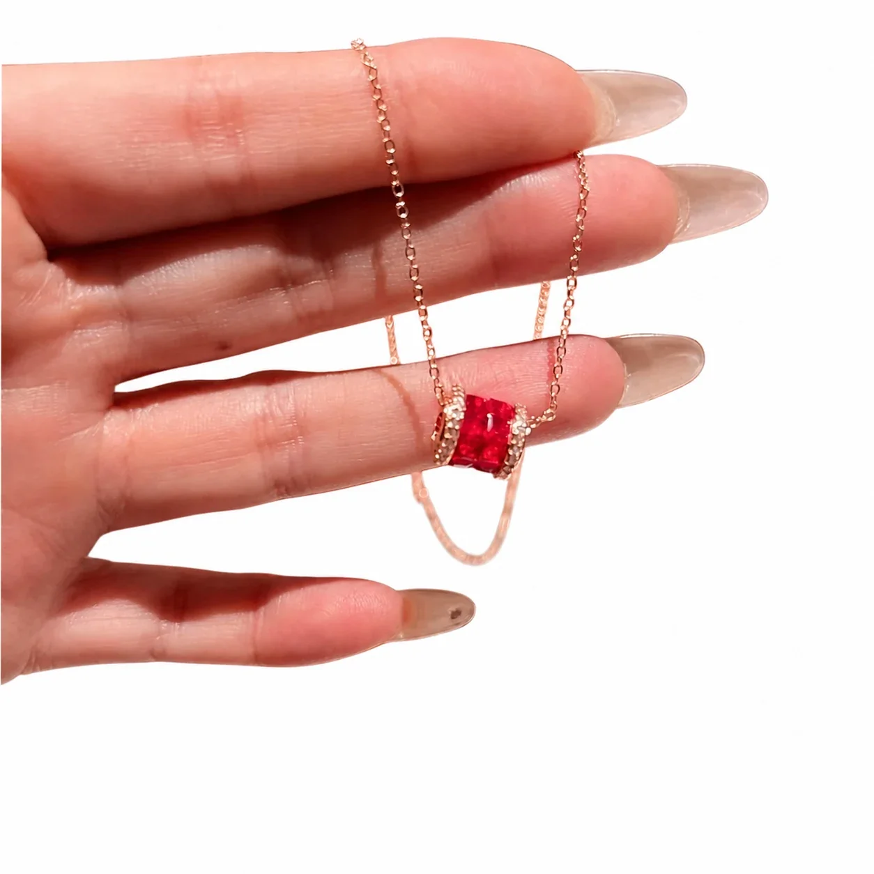 Luminous Rose Gold-Tone Red Crystal Pavé Bar Copper Necklace