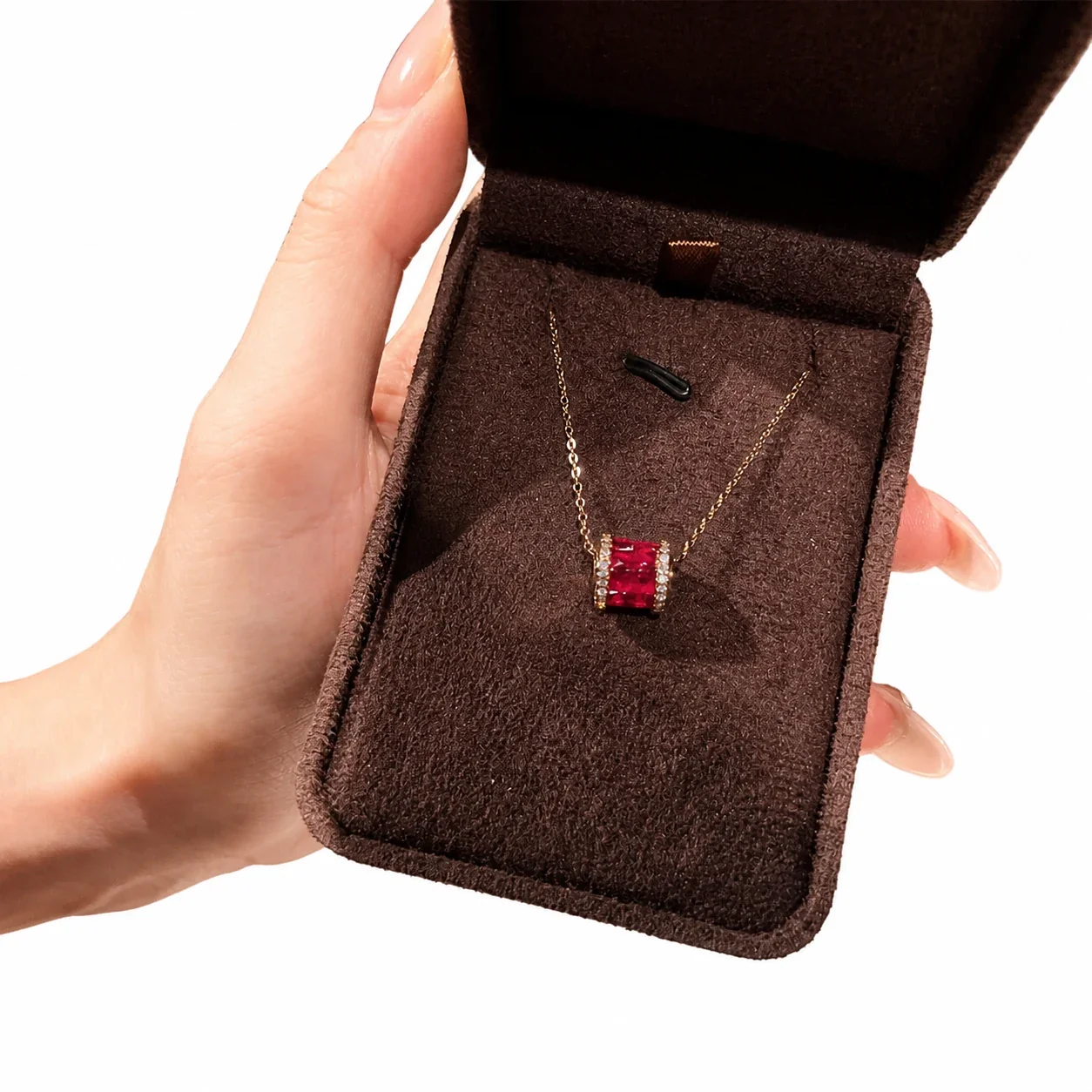 Luminous Rose Gold-Tone Red Crystal Pavé Bar Copper Necklace