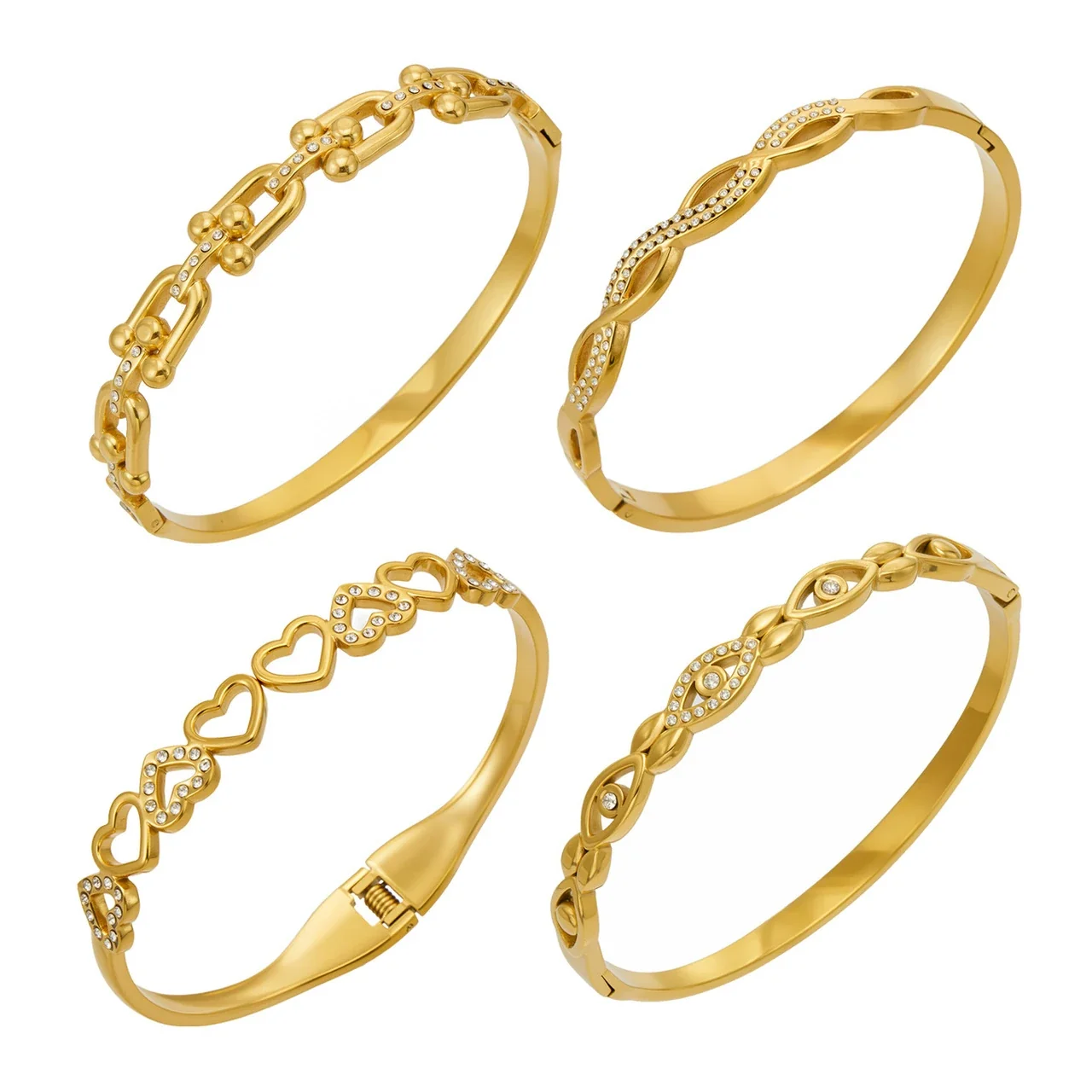 Luminous Open Heart Gold-Plated Cubic Zirconia Bangle