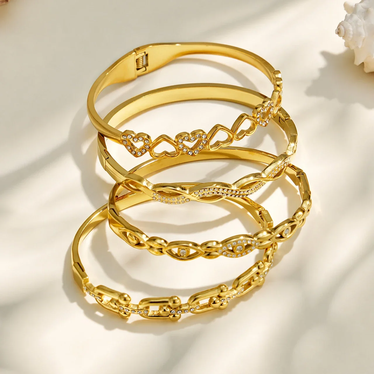 Luminous Open Heart Gold-Plated Cubic Zirconia Bangle