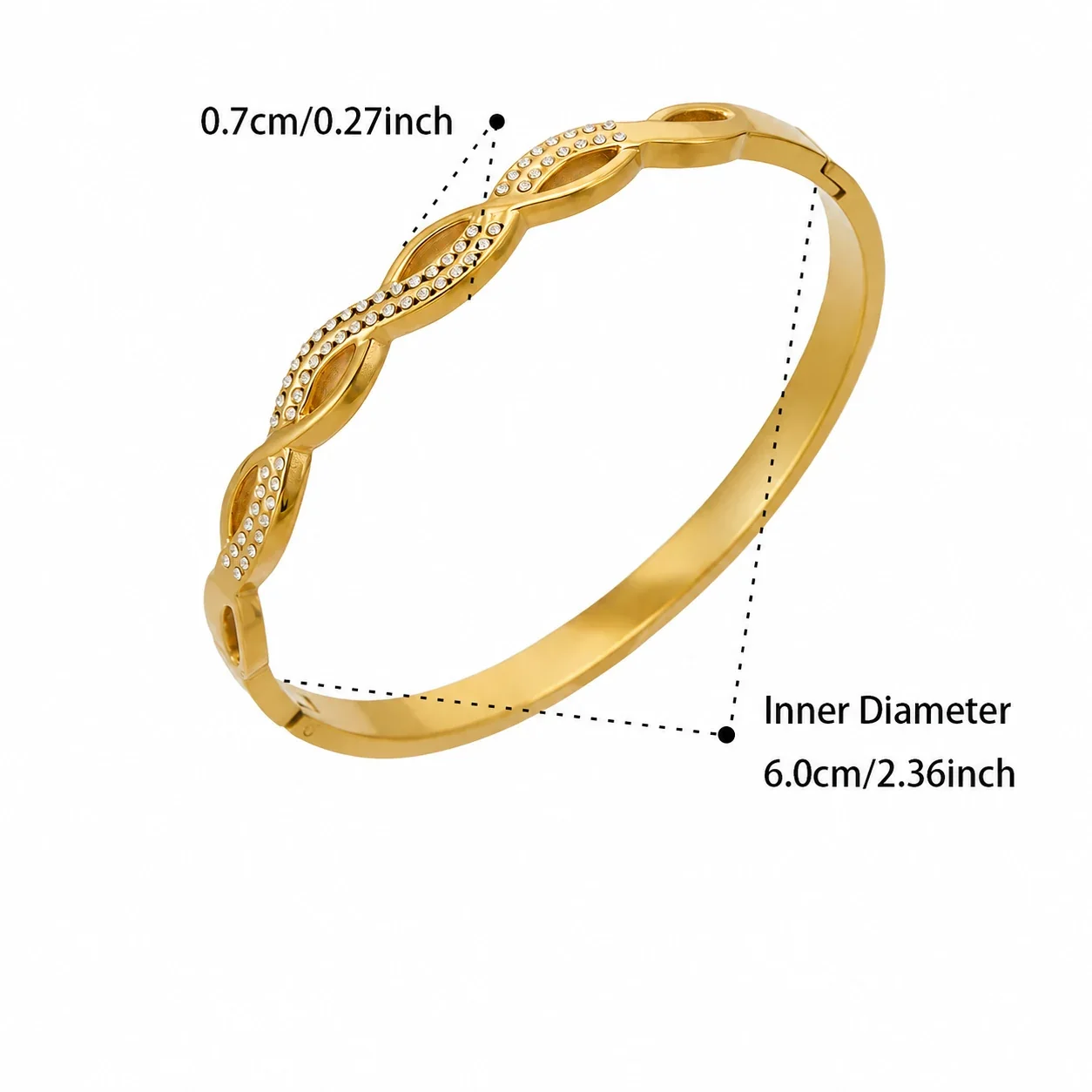 Luminous Open Heart Gold-Plated Cubic Zirconia Bangle - Gold Double Layer CZ