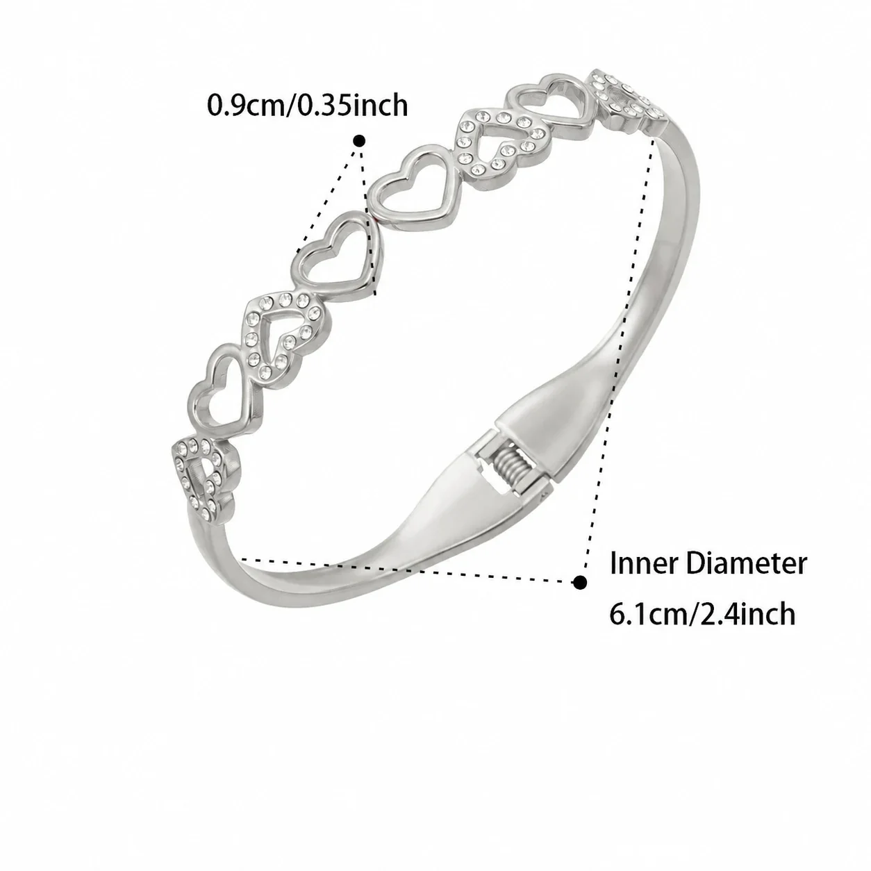 Luminous Open Heart Gold-Plated Cubic Zirconia Bangle - Silver Open Heart CZ