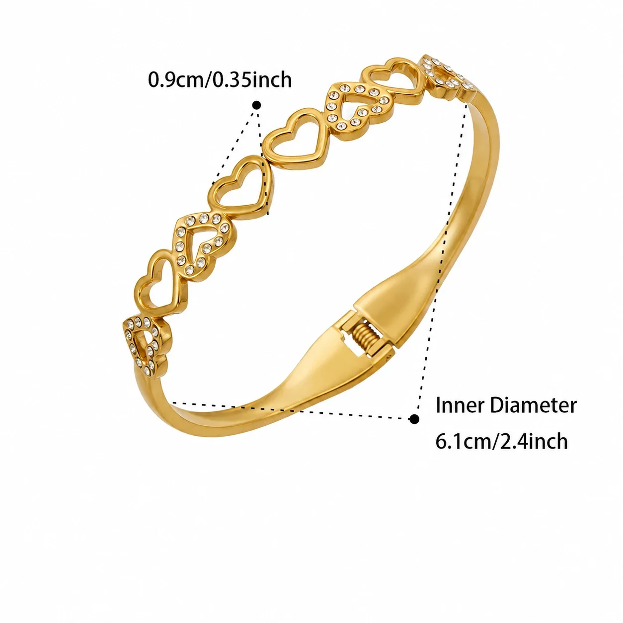Luminous Open Heart Gold-Plated Cubic Zirconia Bangle - Gold Open Heart CZ