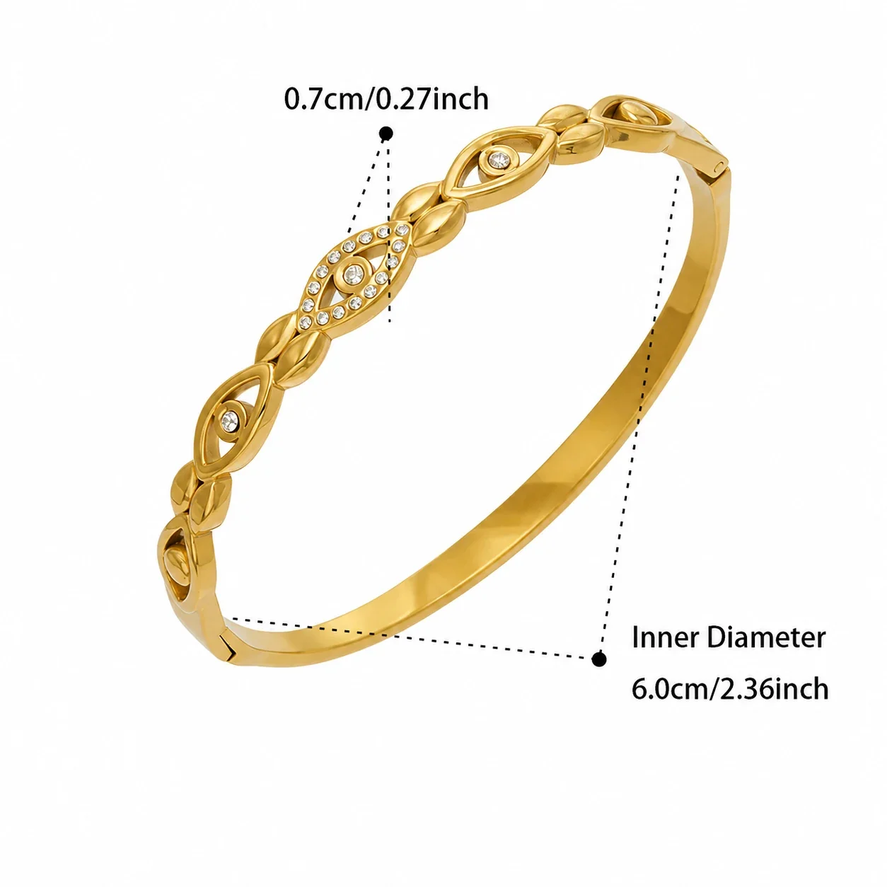 Luminous Open Heart Gold-Plated Cubic Zirconia Bangle - Gold Eye CZ