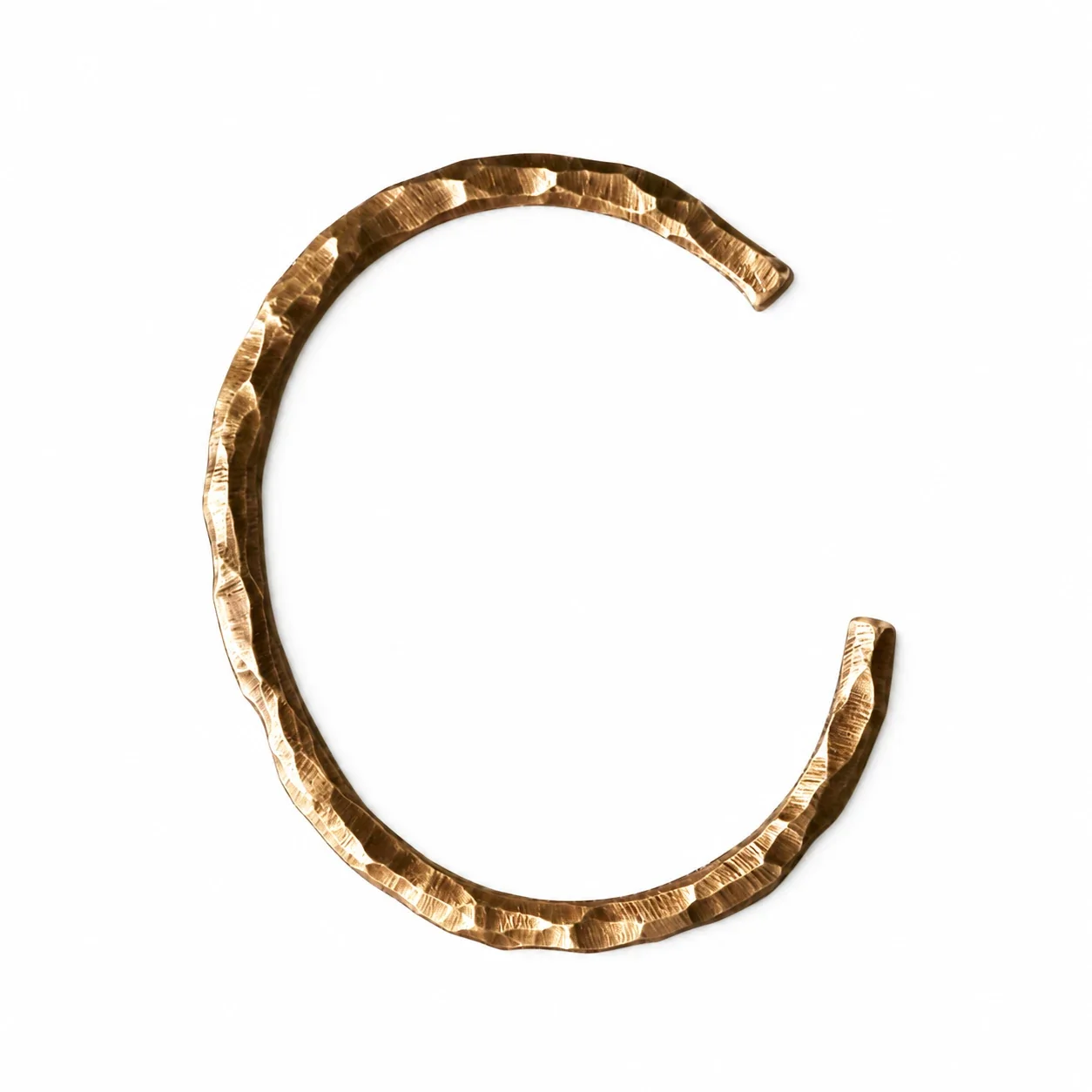 Sculptural Copper Hammered Faceted Open-Cuff Bangle