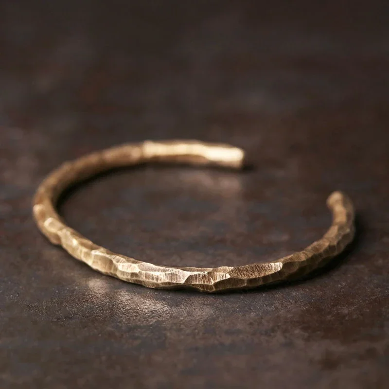 Sculptural Copper Hammered Faceted Open-Cuff Bangle